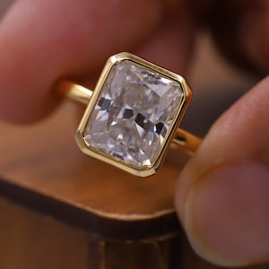 Full Bezel Set Wedding Ring, 3.0 CT Radiant Cut Moissanite Engagement Ring, 14k Solid Gold Promise Ring, Anniversary Gift, Ring For Women