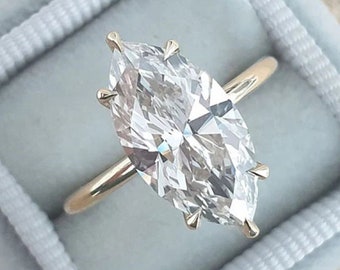 Anillo de corte triturado de hielo marquesa de 3.0 ct, anillo de compromiso de talla marquesa, aniversario de moissanita en oro y plata, anillo alargado para mujer