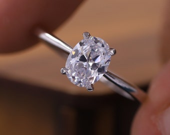 Anillo de compromiso con solitario ovalado fino de 1,5 CT, anillo de plata de ley con diamantes estimulantes, anillo de boda con ajuste de punta de moissanita de corte ovalado incoloro