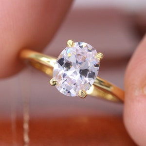 Ovale verborgen halo trouwring, ovale verlovingsring, jubileumcadeau voor haar, bruidssieraden, 2,0 kt ovaal geslepen, 14K verguld