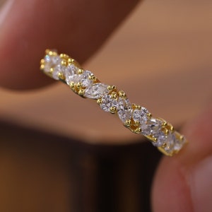 Lab Grown Diamond Half Eternity Band, Marquise and Round Cut Diamond Wedding Band for Women, Art Deco Designer Anniversary Band for Women