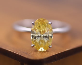 Kanariegele ovaal geslepen diamanten verlovingsring, klassieke verborgen Halo ring, verjaardagscadeau, Solitaire diamanten ring, zilveren belofte ring