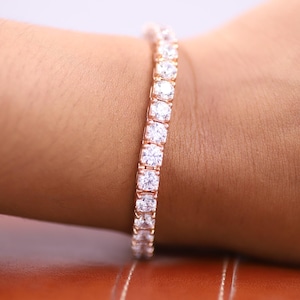 Tennis Bracelet Bridal Jewelry Bracelet Gift for Her Him, 14K Solid Gold Diamond Bracelet, Sterling Silver Moissanite Tennis Bracelet