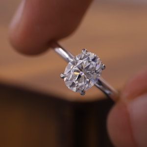 Oval Moissanite Diamond Classic Single Stone Engagement Ring, Sterling Silver Promise Ring, Gorgeous Hidden Halo Ring, Anniversary Gift