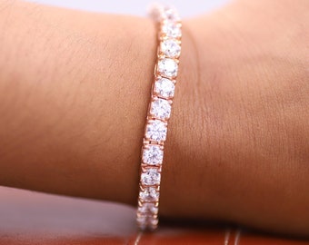 Tennis Bracelet Bridal Jewelry Bracelet Gift for Her Him, 14K Solid Gold Diamond Bracelet, Sterling Silver Moissanite Tennis Bracelet