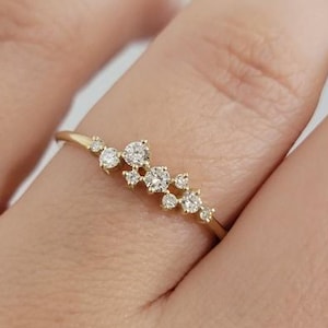 Minimalist Diamond Iconic Cluster Ring, 14K Solid Gold Ring, Dainty Gold Ring with Genuine White Diamonds Ring, Elegant & Timeless Jewelry