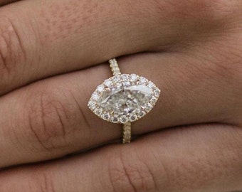 2.0 CT Marquise Engagement Ring, Moissanite Diamond Anniversary Ring, Halo Ring, Women Wedding Ring, Marquise Diamond Ring, Promise Ring