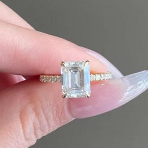 Lab Grown Diamond Engagement Ring, Emerald Cut Lab Grown Diamond Wedding Ring, Round Pave Set Diamond Ring, Proposal Ring, Gift For Women.