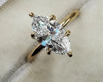 2.5 CT Marquise Cut Colorless Moissanite Ring, Solitaire Hidden Halo Engagement Ring, Wedding Ring, Promise Ring for Women, Gift for Her