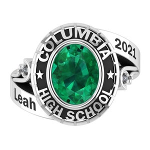 925 Silver Plated Customized Ring, Woman&#39;s Oval Birthstone Class Ring, High School Class Ring, Simulated Garnet Class Ring, Graduation Ring