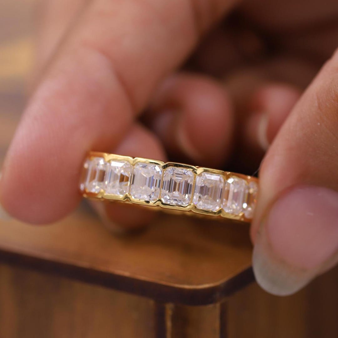 Emerald Cut Moissanite Diamond Full Eternity Band, Wedding Band for ...