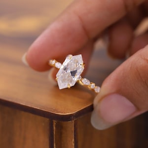 2.5 CT Hexagon Cut Engagement Ring, Hidden Halo Moissanite Wedding Ring, 14K Gold Ring, Promise Ring, Anniversary Ring, Hexagon Diamond Ring