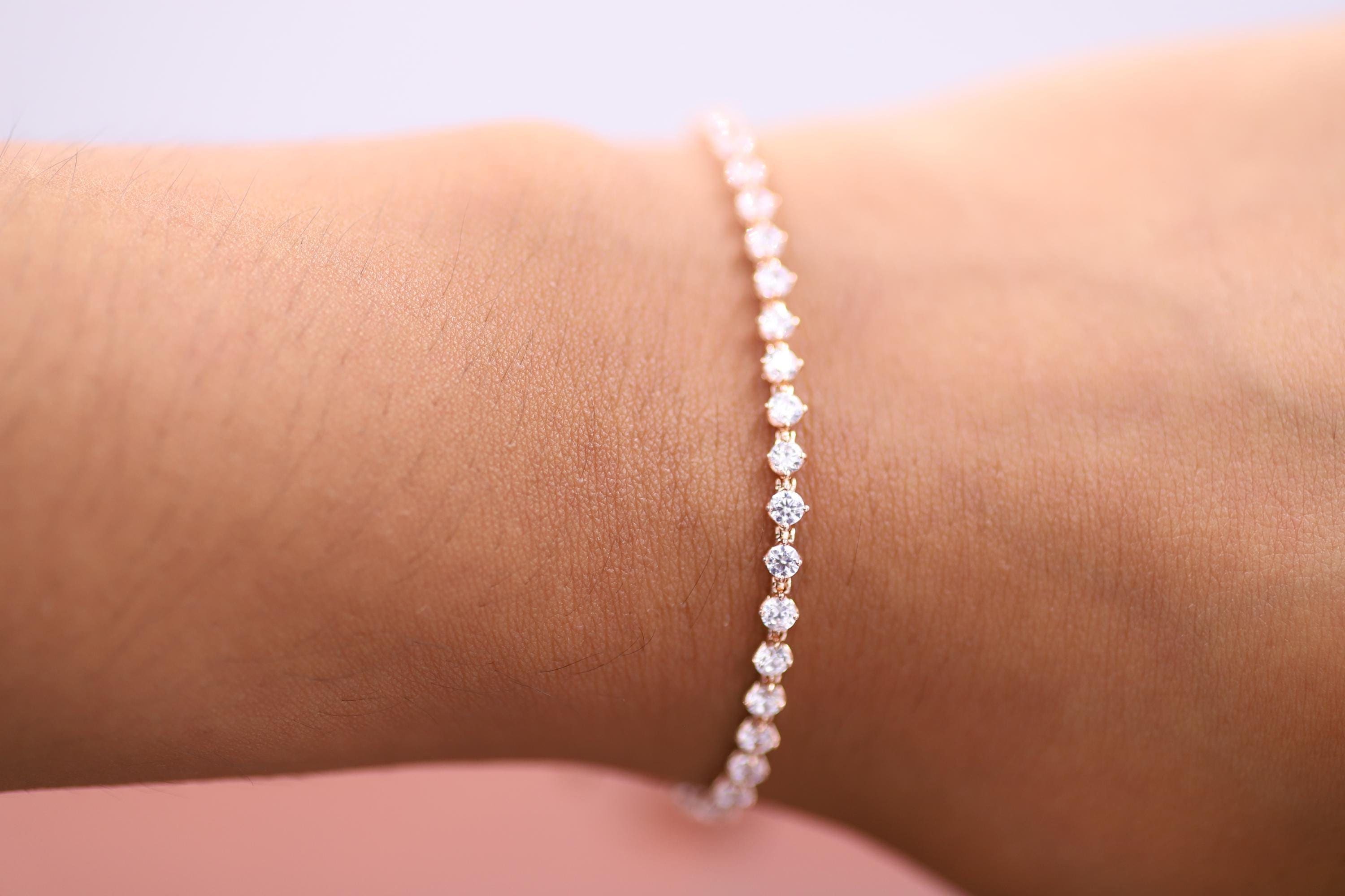 Moissanite Bracelet Gold Tennis Bracelet Bridal Jewelry Bracelet Gift for Her Him 14K Solid Gold Diamond Bracelet,Moissanite Tennis Bracelet