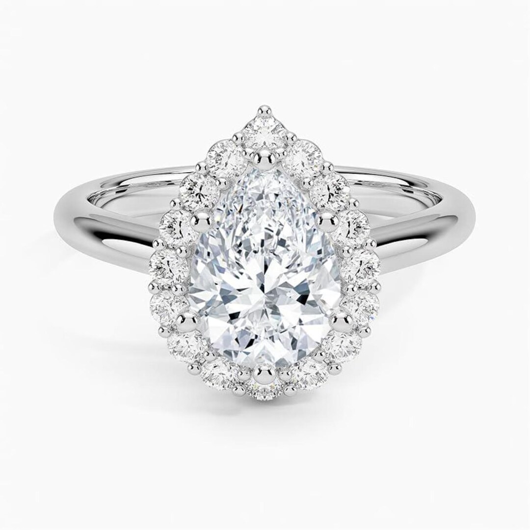 Lab Grown Diamond Wedding Ring, 2.0 CT Pear Shaped Halo Engagement Ring ...