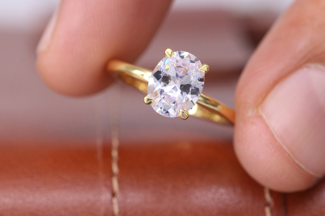 Oval Hidden Halo Wedding Ring, Oval Engagement Ring, Anniversary Gift ...