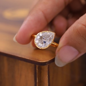 Pear Cut Moissanite Diamond Ring, Classic Bezel With Prong Engagement Ring, 14k Solid Gold Bridal Ring, Customized Proposal Ring For Her