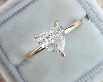 Heart Cut Solitaire Three Prong Set Ring, IGI Certified Diamond Ring, Lab Grown Diamond Engagement Ring, Valentine's Day Gift for Her.