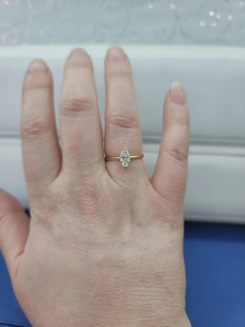 CVD Diamond Solitaire Ring, Marquise Cut Lab Grown Diamond Ring ...
