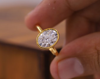 Prachtige ovaal geslepen moissaniet diamanten verlovingsring, 10/14/18 kt gouden ring set solitaire trouwring, jubileumring voor haar, unieke ring