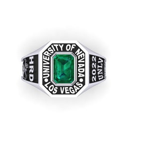 Emerald Cut Ring,Birthstone High School Ring,Class Ring,925 Silver Ring Customise Emerald Simulated Gemstone and Diamond Accent Class Band