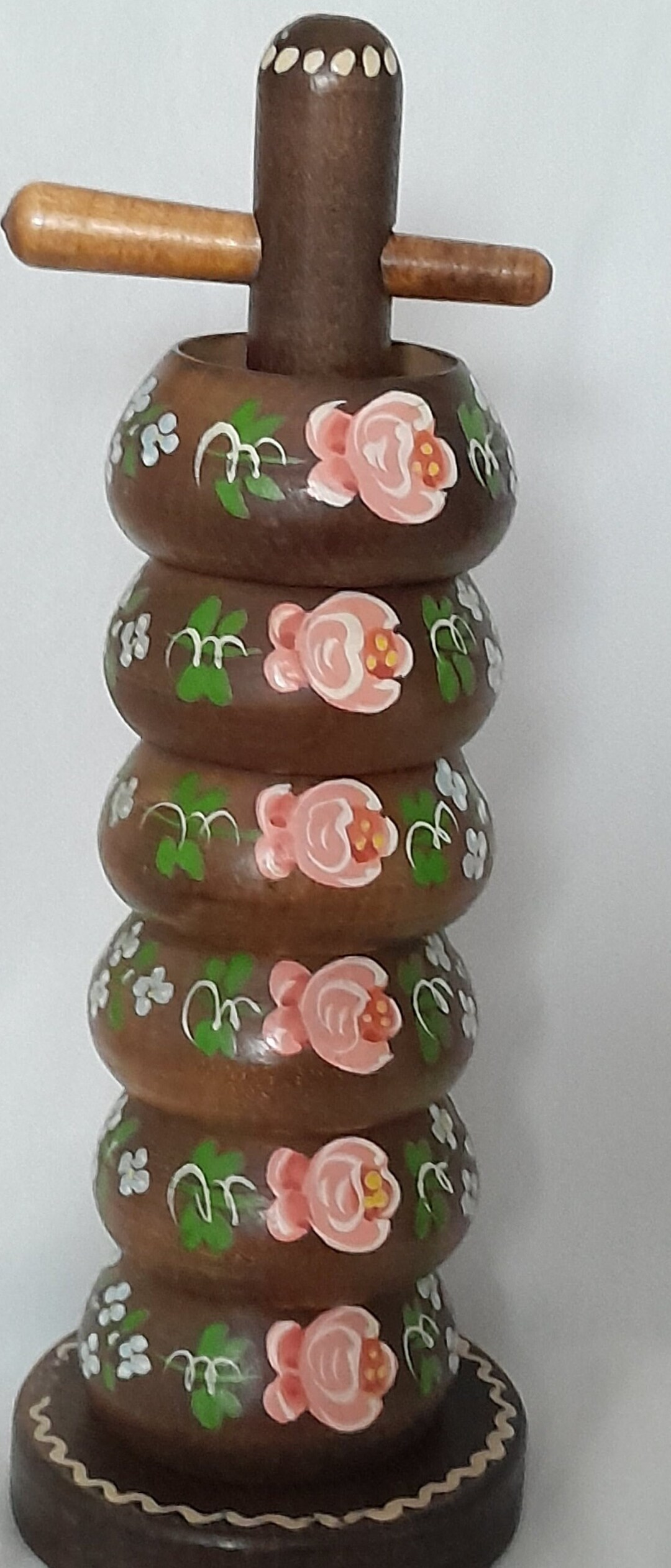 Vintage Wooden Folk Art Napkin Rings With Holder Etsy