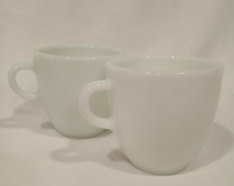 Juego de 2 tazas de café Pyrex de vidrio blanco opalino estilo diner, estilo años 50, vintage, década de 1950. Excelente estado.