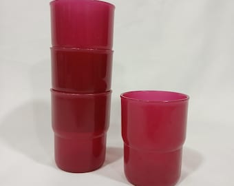 Vasos apilables Tupperware Vintage #3090 de 8 oz, color rojo ciruela, juego de 4, fabricados en EE. UU.