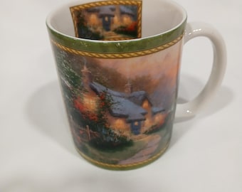 Taza de café vintage Thomas Kinkade "Una tarde tranquila" AMCAL "Para regalar arte" 14 oz