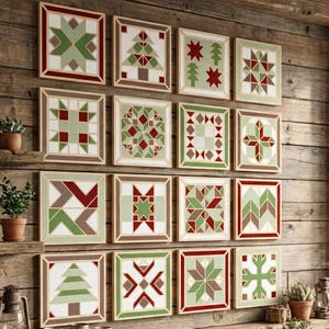 Pacchetto SVG di blocchi per trapunte natalizie, file di decorazioni rustiche tagliate al laser, modelli di decorazioni murali e sottobicchieri natalizi, progetto di artigianato fai da te rustico di Natale 894