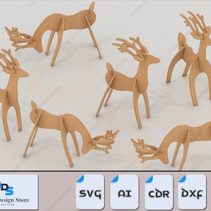 Plantilla de corte láser de reno 3D - Ciervo de Navidad - Ciervos de madera DIY 443