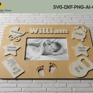 Kind Metrica New Born Bilderrahmen / Baby Ankündigung / Geburt Details Laser geschnittene Dateien SVG237