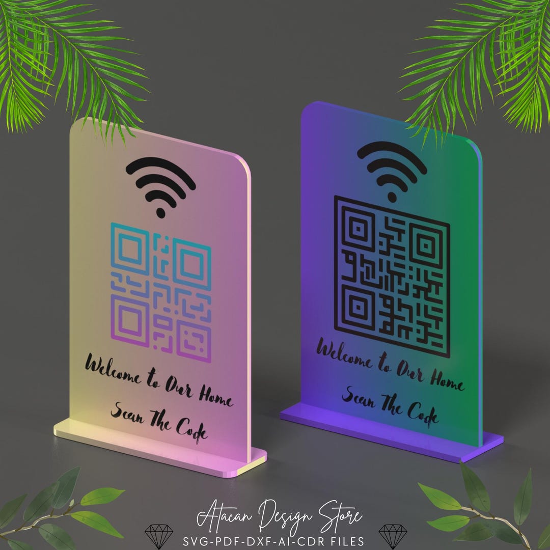 Customizable QR Code Sign Display Stand Include Logos Perfect for Wifi ...