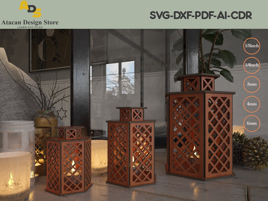 Laser Cut Candle Light / Candlestick Lamp Vector Plans / Wood Lamphsade
