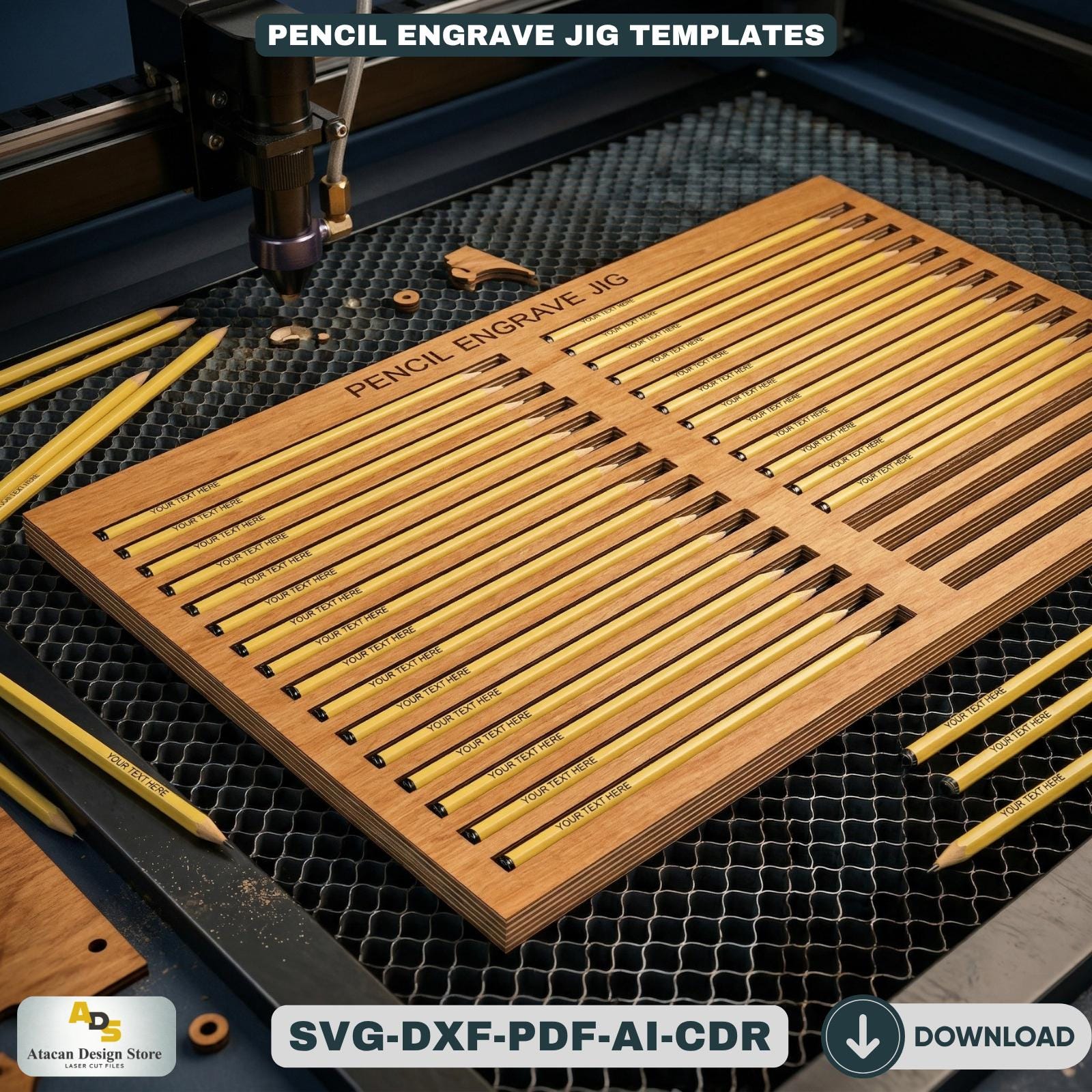 Pencil Engraving Jig Template for Laser Machines Custom Pencil Marking ...