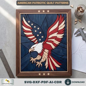 Patriotic Bald Eagle Pattern, American Flag WallArt Decor, 4th of July Veteran Wood Sign