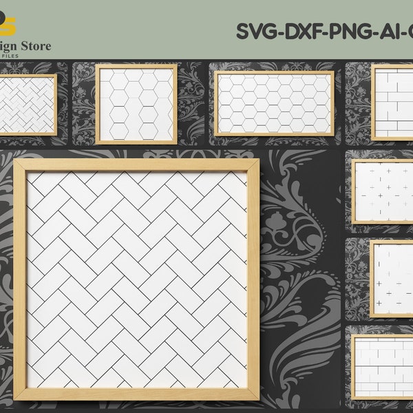 Patterns and Frame Bundle / Lightburn, Glowforge Laser Files / Herringbone, Tiles, Honeycomb and Cross Pattern SVG240