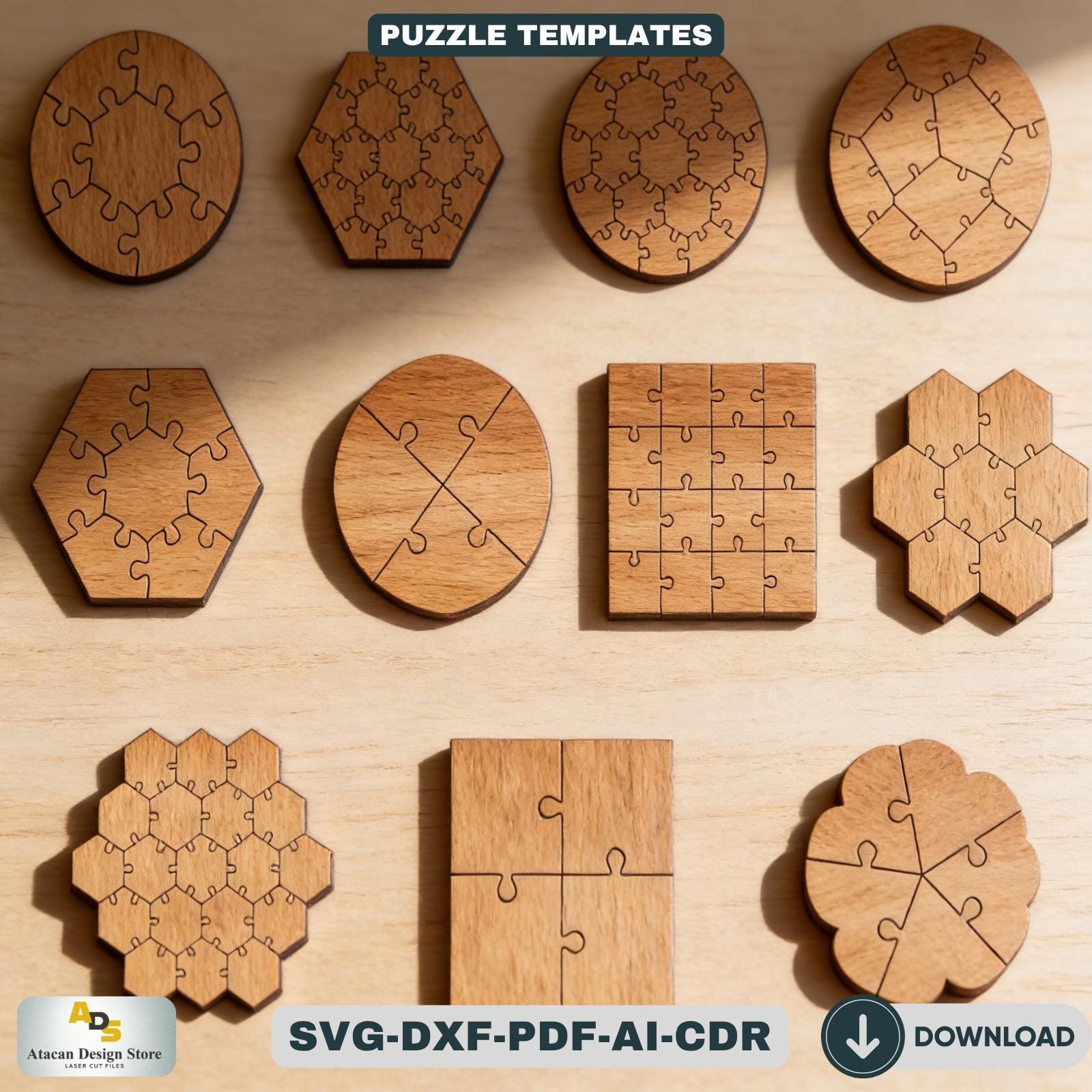 Wooden Puzzle Templates Bundle / Jigsaw Puzzles / DIY Personalized Gift ...
