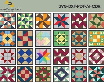 24 Barn Quilt Mega Bundle / SVG Laser cut Files / Laser Ready Glowforge Projects / Quilts with Color plans ADS148