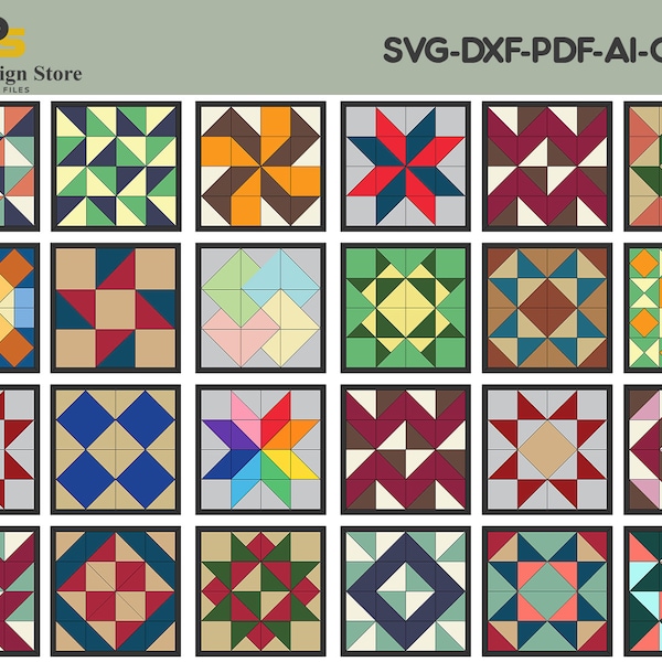 24 Barn Quilt Mega Bundle / SVG Laser cut Files / Laser Ready Glowforge Projects / Quilts with Color plans ADS148