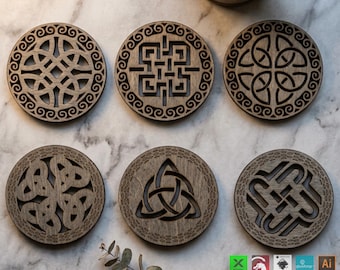 Vikinga Keltisk Knut Glasunderlägg Laserskuren Mall Set med 6 Designer 971