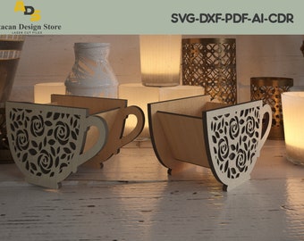 Decorative Mug Shape Gift Box / Cup Storage Home Decor / Laser Vector Files ADS184