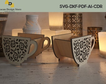 Decorative Mug Shape Gift Box / Cup Storage Home Decor / Laser Vector Files ADS184