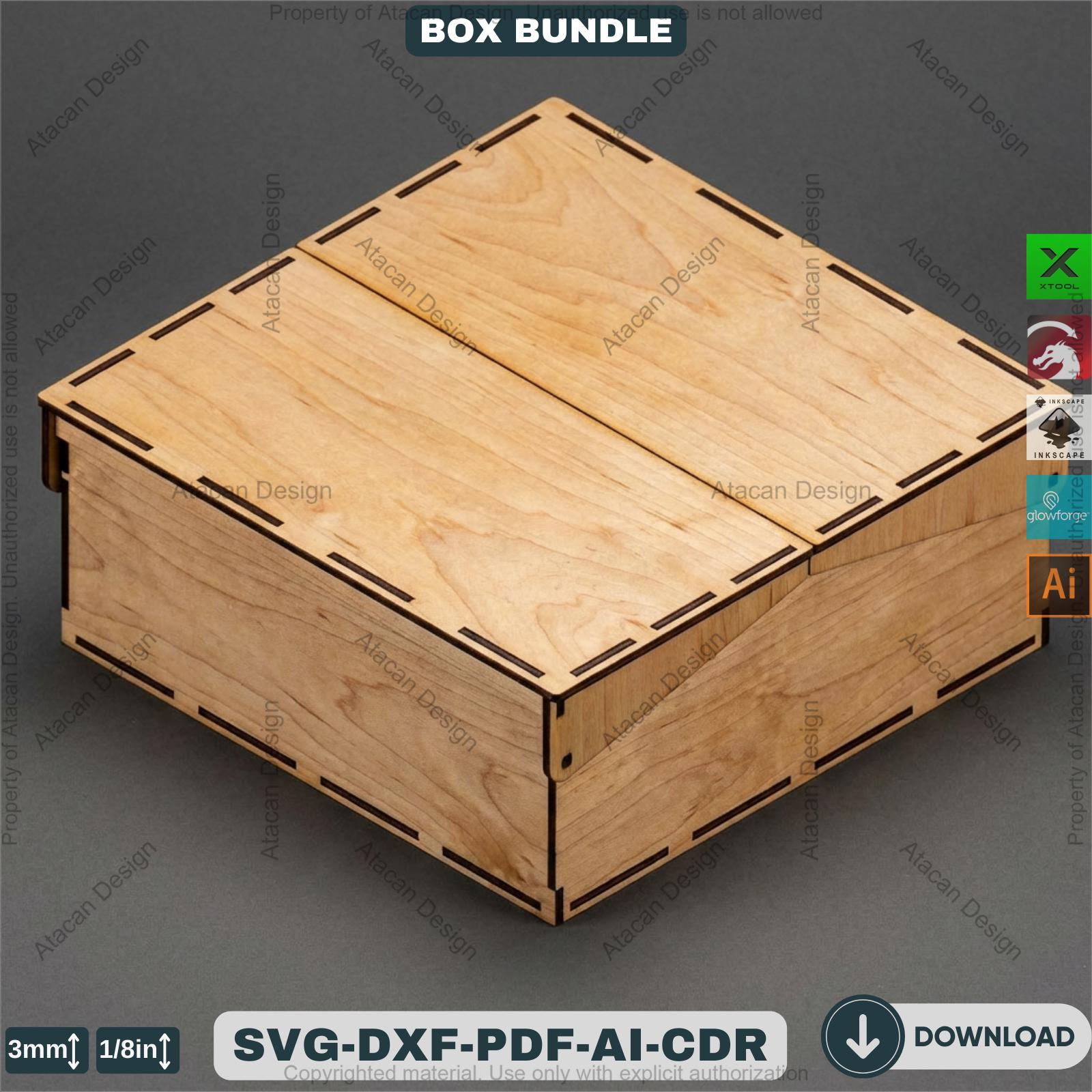 Laser Cut Wooden Storage Box Bundle Pattern Hinged Lid Keepsake ...