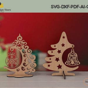 Modello di modello di albero di Natale per Laser / Decorazione natalizia / File di taglio di fiocchi di neve appesi per Natale ADS196