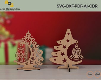 Modello di modello di albero di Natale per Laser / Decorazione natalizia / File di taglio di fiocchi di neve appesi per Natale ADS196