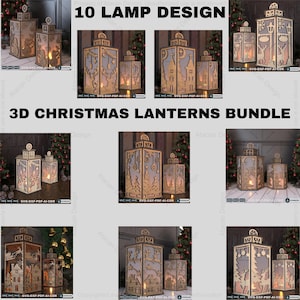 Laser Cut Christmas Lantern Set,10 Designs 3D Holiday Table Decor  Lampshade Files,3D Christmas Lantern Laser Files,Wooden Candle Holder 878