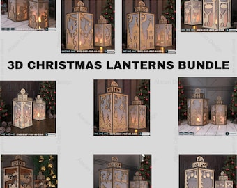 Laser Cut Christmas Lantern Set,10 Designs 3D Holiday Table Decor  Lampshade Files,3D Christmas Lantern Laser Files,Wooden Candle Holder 878