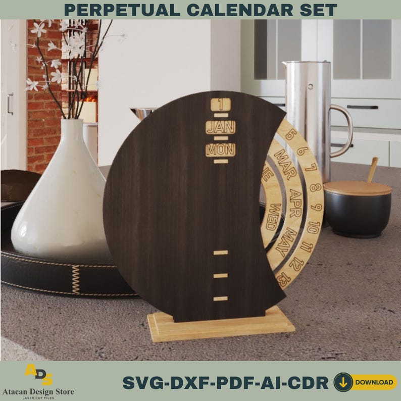 Perpetual Calendar Digital Template – Customizable Laser Cut File for ...