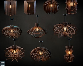 10 Luxury Wood Chandelier Pendant Lamp Laser Cut Templates Plywood Lampshade 978