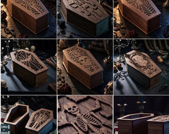 Gothic Coffin Box LaserCut , Halloween Wooden Keepsake Casket Template, Spooky Trick or Treat 979